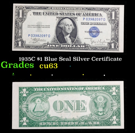 1935C $1 Blue Seal Silver Certificate Grades Select CU