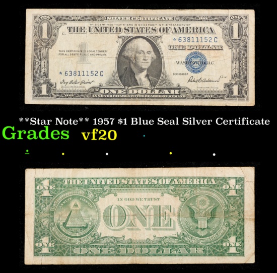 **Star Note** 1957 $1 Blue Seal Silver Certificate Grades vf, very fine