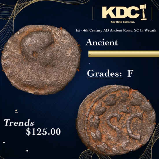 1st - 4th Century AD Ancient Rome, SC In Wreath Ancient Grades F