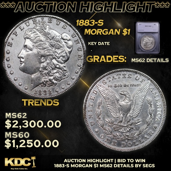 ***Auction Highlight*** 1883-s Morgan Dollar 1 Graded ms62 details By SEGS (fc)