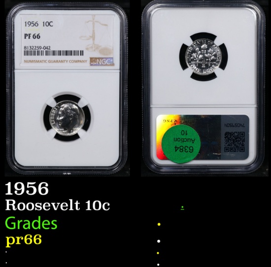 Proof NGC 1956 Roosevelt Dime 10c Graded pr66 By NGC