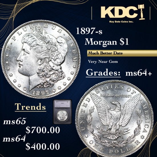 1897-s Morgan Dollar $1 Graded ms64+ By SEGS