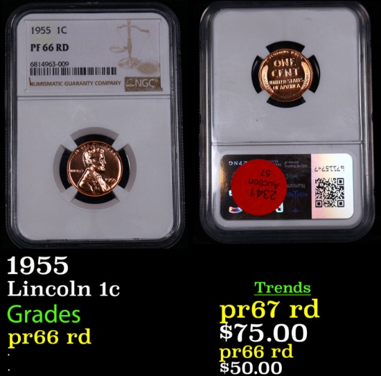Proof NGC 1955 Lincoln Cent 1c Graded pr66 rd By NGC