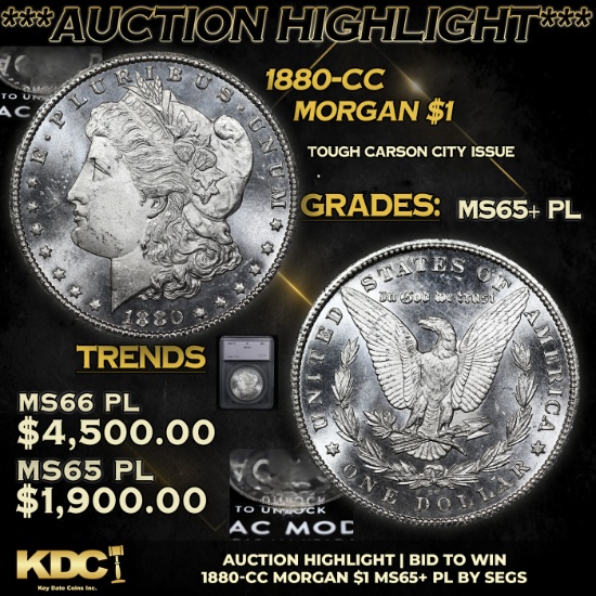 ***Auction Highlight*** 1880-cc Morgan Dollar $1 Graded ms65+ PL By SEGS (fc)