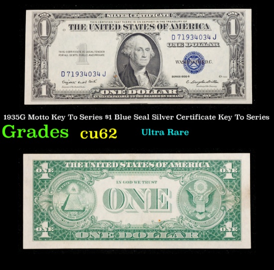 1935G Key To Series $1 Blue Seal Silver Certificate Key To Series Grades Select CU Motto