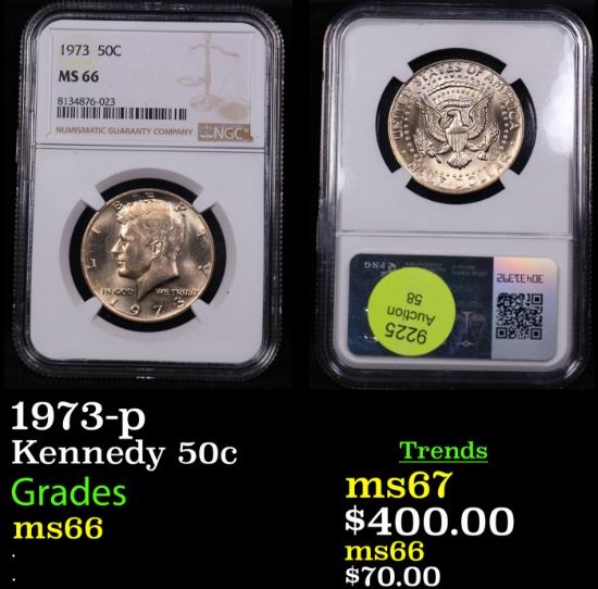 NGC 1973-p Kennedy Half Dollar 50c Graded ms66 By NGC
