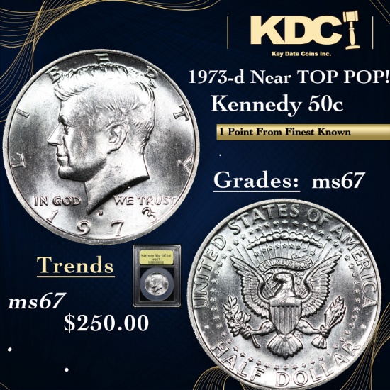 1973-d Kennedy Half Dollar Near Top Pop! 50c Graded ms67 BY USCG