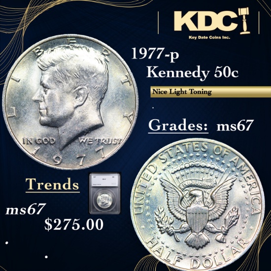 1977-p Kennedy Half Dollar 50c Graded ms67 BY SEGS