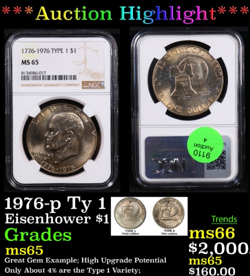 ***Auction Highlight*** NGC 1976-p Ty 1 Eisenhower Dollar 1 Graded ms65 By NGC (fc)