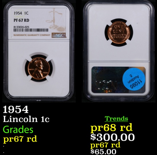 Proof NGC 1954 Lincoln Cent 1c Graded pr67 rd By NGC