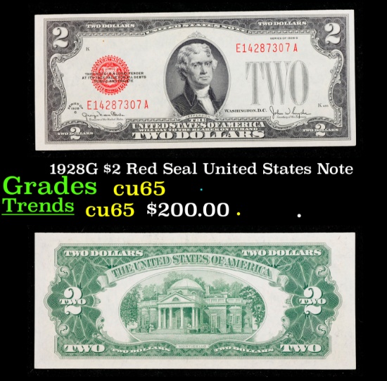 1928G $2 Red Seal United States Note Grades Gem CU