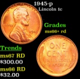 1945-p Lincoln Cent 1c Grades GEM++ RD