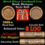 Lincoln Wheat Cent 1c Mixed Roll Orig Brandt McDonalds Wrapper, 1928-s end, Wheat other end
