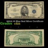 1953A $5 Blue Seal Silver Certificate Grades vf+