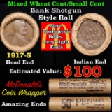 Small Cent Mixed Roll Orig Brandt McDonalds Wrapper, 1917-s Lincoln Wheat end, 1895 Indian other end