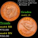1942 Great Britain 1 Farthing KM#?843 Grades Choice Unc RB