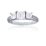 Decadence Sterling Silver 5.5mm Princess Cut 3 Stone Pave Engagement Ring With 4x4mm Princess Cut Si
