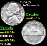 1957-p Jefferson Nickel 5c Grades GEM+ 5fs