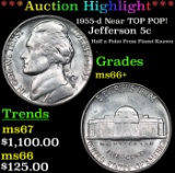 ***Auction Highlight*** 1955-d Jefferson Nickel Near TOP POP! 5c Graded ms66+ BY SEGS (fc)