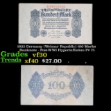 1922 Germany (Weimar Republic) 100 Marks Banknote - Post-WWI Hyperinflation P# 75 Grades vf++