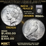 ***Auction Highlight*** 1922-s Peace Dollar $1 Graded ms64+ By SEGS (fc)