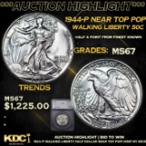 ***Auction Highlight*** 1944-p Walking Liberty Half Dollar Near Top Pop! 50c Graded ms67 By SEGS (fc