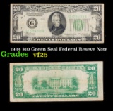 1934 $20 Green Seal Federal Reserve Note Grades vf+