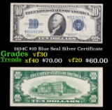 1934C $10 Blue Seal Silver Certificate Grades vf++