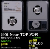Proof NGC 1951 Roosevelt Dime Near TOP POP! 10c Graded pr68 By NGC