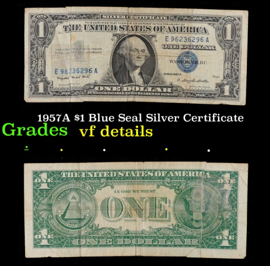 1957A $1 Blue Seal Silver Certificate Grades vf details