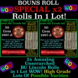 2x BU Shotgun Lincoln 1c rolls, 1964-p & 1979-p 50 pcs Each 100 Coins Total 50c