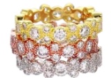DECADENCE Sterling Silver Tricolor Alternating 2+1 Stack Cubic Zirconia Ring