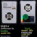 NGC 1943-s Jefferson Nickel 5c Graded ms66 5fs By NGC