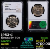 NGC 1982-d Kennedy Half Dollar 50c Graded ms66 By NGC