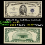 1953A $5 Blue Seal Silver Certificate Grades Select AU