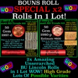 2x BU Shotgun Lincoln 1c rolls, 1997-d & 1980-p 50 pcs Each 100 Coins Total 50c