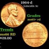 1964-d Lincoln Cent 1c Grades GEM+ Unc RD