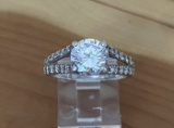 DECADENCE Sterling Silver Rhodium solitaire pave split shank engagement ring size 7