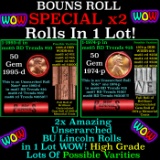 2x BU Shotgun Lincoln 1c rolls, 1995-d & 1974-p 50 pcs Each 100 Coins Total 50c