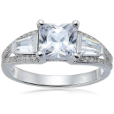 Decadence Sterling Silver Princess Cut 3 Stone Ring Size 8