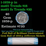 BU Shotgun Jefferson 5c roll, 1959-p 40 pcs Bank $2 Nickel Wrapper