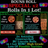 2x BU Shotgun Lincoln 1c rolls, 1997-p & 1987-p 50 pcs Each 100 Coins Total 50c