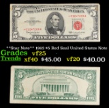 **Star Note** 1963 $5 Red Seal United States Note Grades vf+