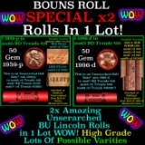 2x BU Shotgun Lincoln 1c rolls, 1959-p & 1996-d 50 pcs Each 100 Coins Total 50c