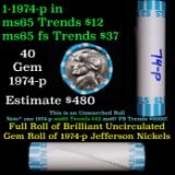 BU Shotgun Jefferson 5c roll, 1974-p 40 pcs Bank $2 Nickel Wrapper