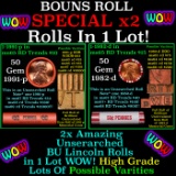 2x BU Shotgun Lincoln 1c rolls, 1991-p & 1982-d 50 pcs Each 100 Coins Total 50c