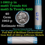 BU Shotgun Jefferson 5c roll, 1962-p 40 pcs Bank $2 Nickel Wrapper