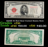 1928B $5 Red Seal United States Note Grades vf++