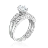 Decadence Sterling Silver mm Round Cut 2 Row Band Cubic Zirconia Wedding Set size 8