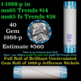 BU Shotgun Jefferson 5c roll, 1988-p 40 pcs Bank $2 Nickel Wrapper
